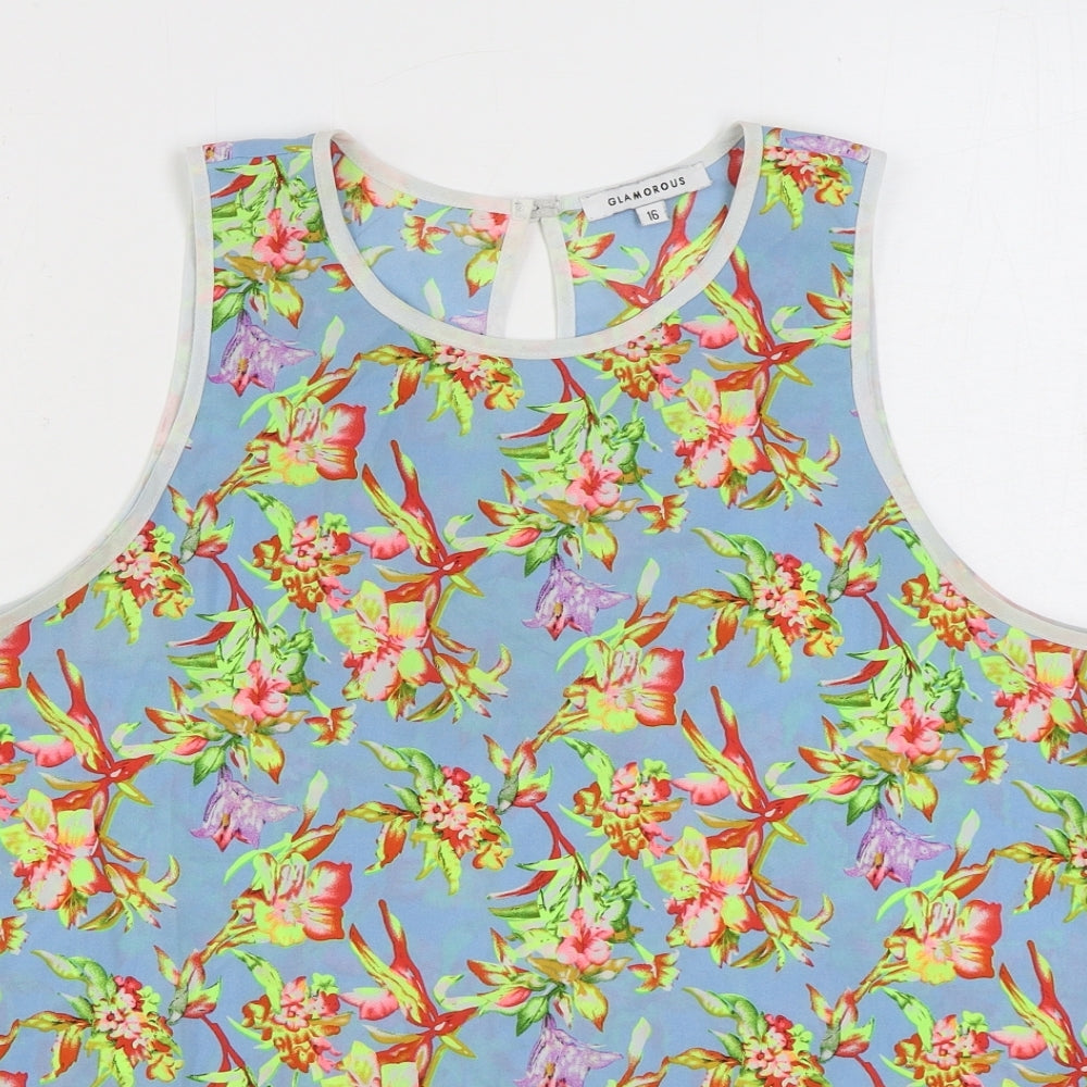 Glamorous Womens Multicoloured Floral Polyester Basic Tank Size 16 Round Neck