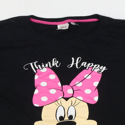 Disney Womens Black 100% Cotton Basic T-Shirt Size M Round Neck - Minnie Mouse