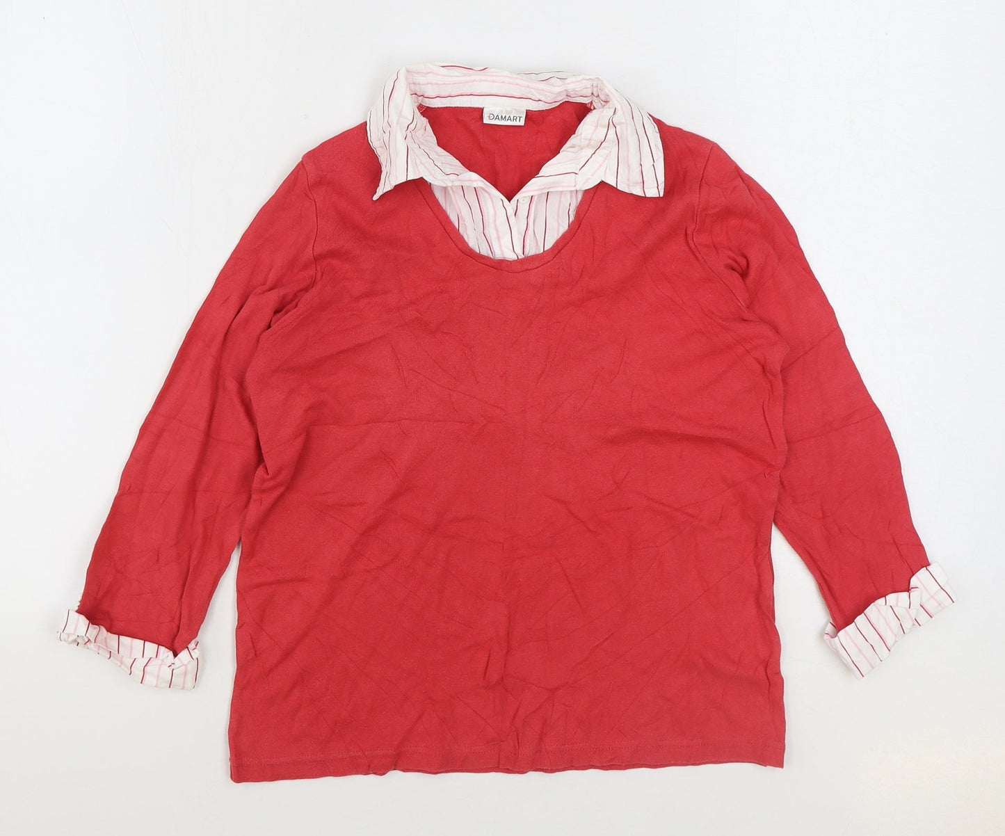 Damart Womens Red Cotton Basic Blouse Size S Collared