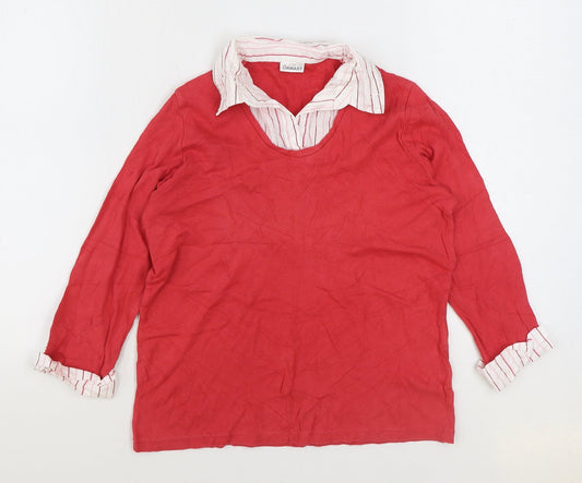 Damart Womens Red Cotton Basic Blouse Size S Collared