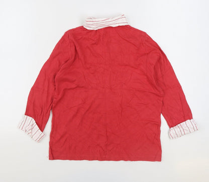 Damart Womens Red Cotton Basic Blouse Size S Collared