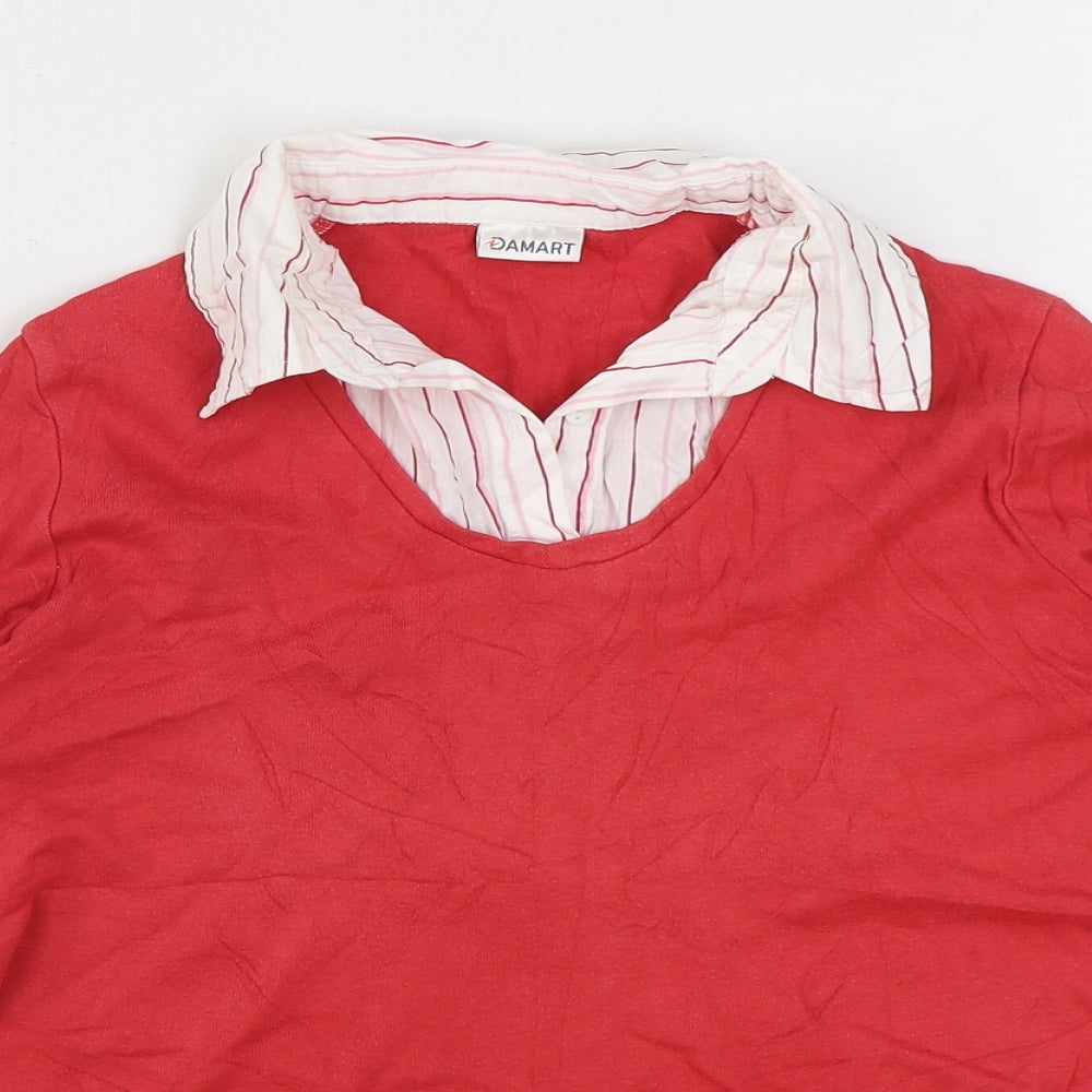 Damart Womens Red Cotton Basic Blouse Size S Collared
