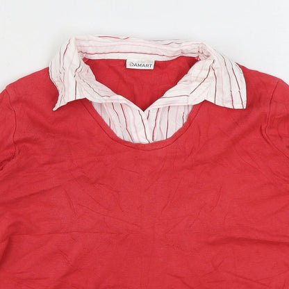 Damart Womens Red Cotton Basic Blouse Size S Collared