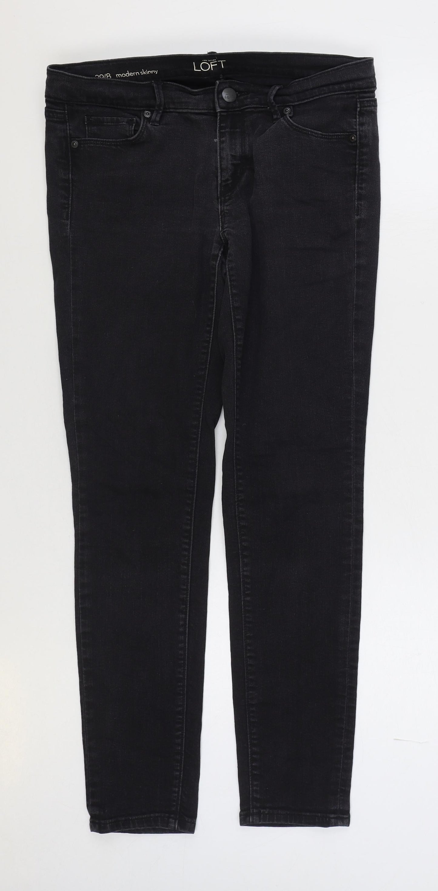 Ann Taylor Womens Black Cotton Skinny Jeans Size 32 in L29 in Regular Zip