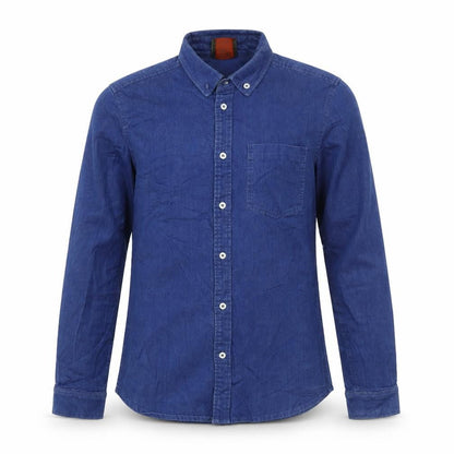 1811 Mens Blue Cotton Button-Up Size S Collared Button