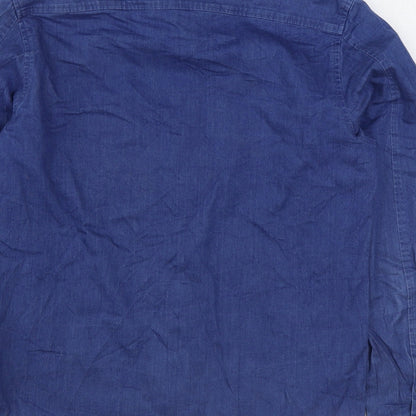 1811 Mens Blue Cotton Button-Up Size S Collared Button