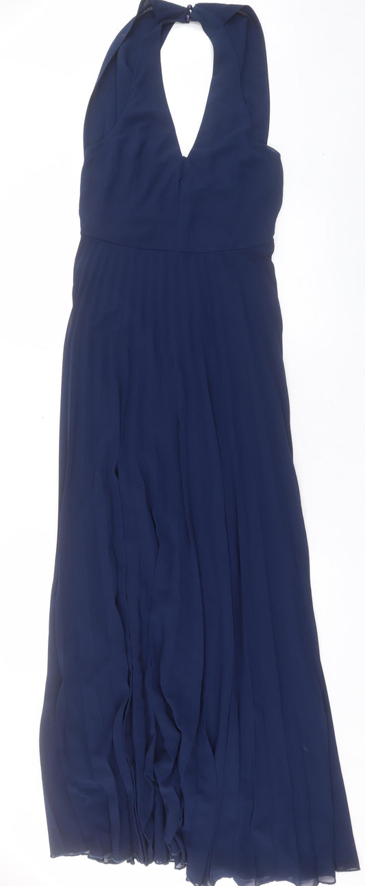 Boohoo Womens Blue Polyester A-Line Size 8 Halter Button