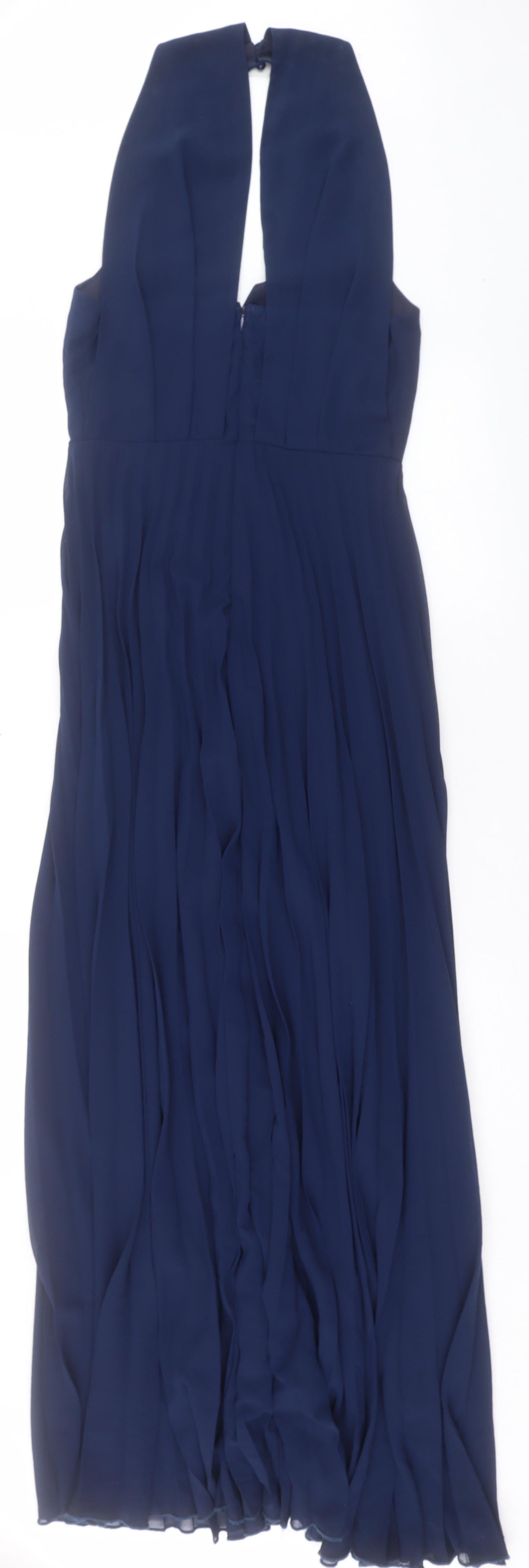 Boohoo Womens Blue Polyester A-Line Size 8 Halter Button