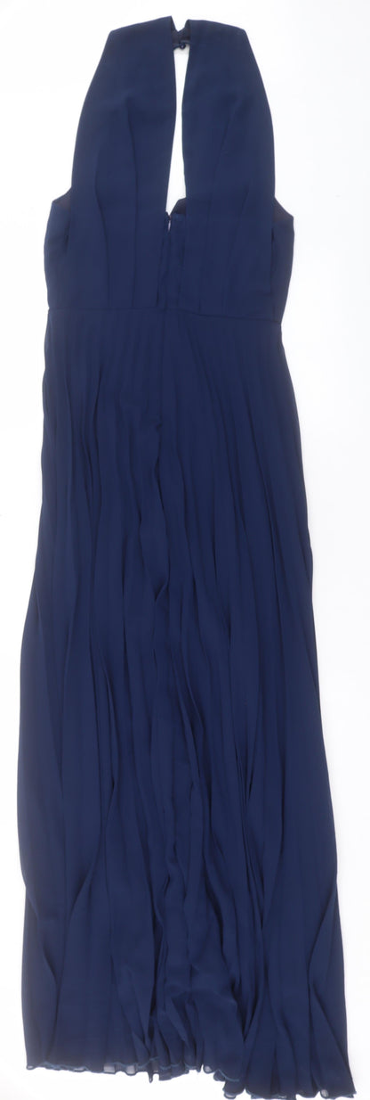 Boohoo Womens Blue Polyester A-Line Size 8 Halter Button