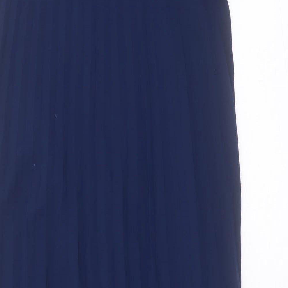 Boohoo Womens Blue Polyester A-Line Size 8 Halter Button