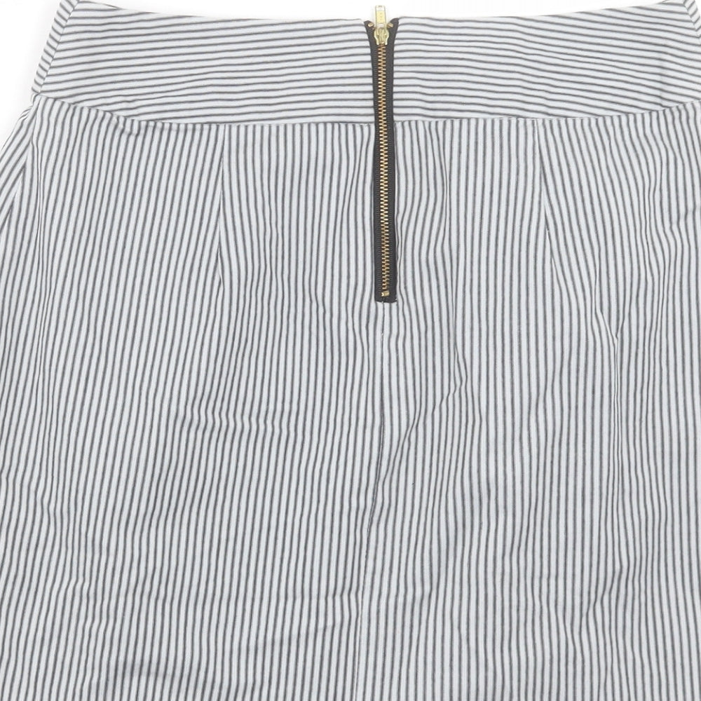 TOKITO Womens Black Striped Polyester A-Line Skirt Size 8 Zip