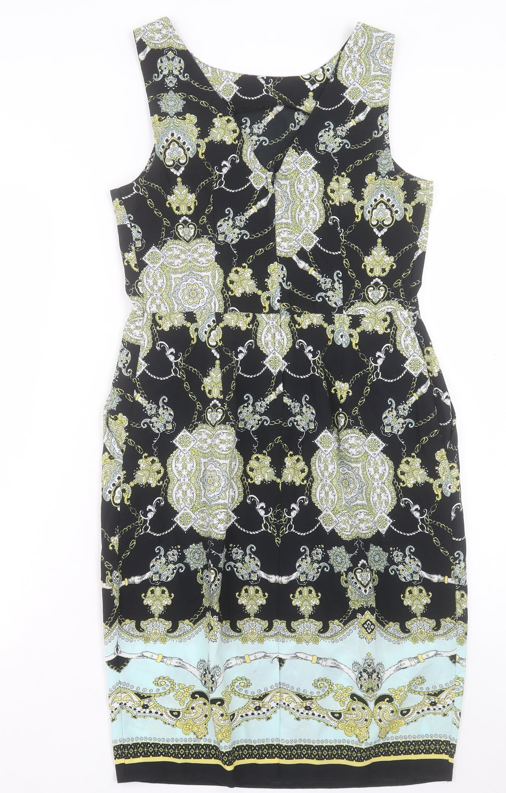 Dorothy Perkins Womens Black Paisley Polyester A-Line Size 10 Boat Neck Zip