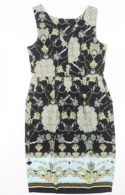 Dorothy Perkins Womens Black Paisley Polyester A-Line Size 10 Boat Neck Zip