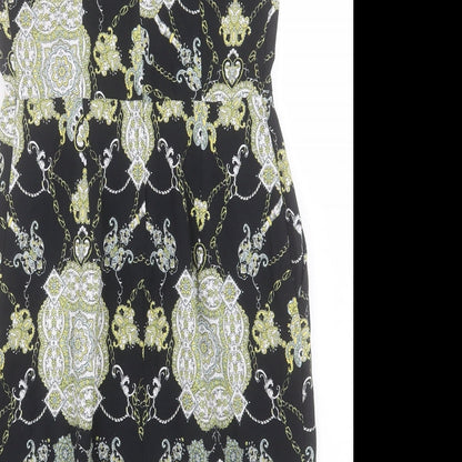 Dorothy Perkins Womens Black Paisley Polyester A-Line Size 10 Boat Neck Zip