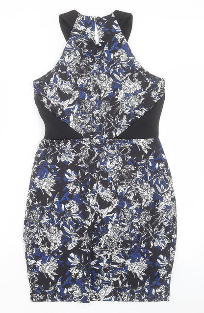 Atmosphere Womens Blue Floral Polyester Pencil Dress Size 10 Halter Button