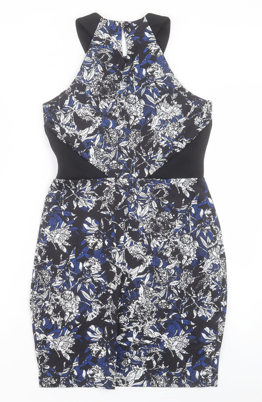 Atmosphere Womens Blue Floral Polyester Pencil Dress Size 10 Halter Button