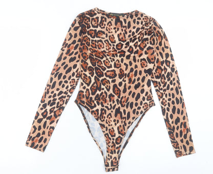 I SAW IT FIRST Womens Brown Animal Print Polyester Bodysuit One-Piece Size 6 Snap
