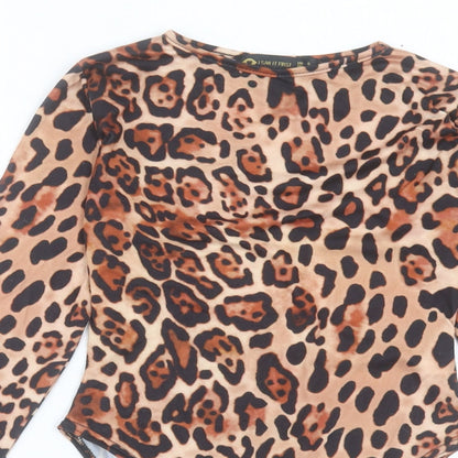 I SAW IT FIRST Womens Brown Animal Print Polyester Bodysuit One-Piece Size 6 Snap