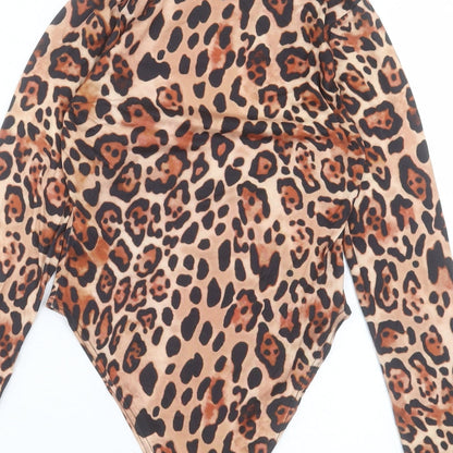 I SAW IT FIRST Womens Brown Animal Print Polyester Bodysuit One-Piece Size 6 Snap