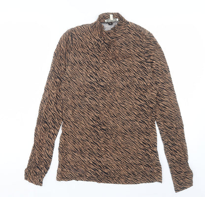 Oasis Womens Brown Animal Print Viscose Basic T-Shirt Size M Round Neck