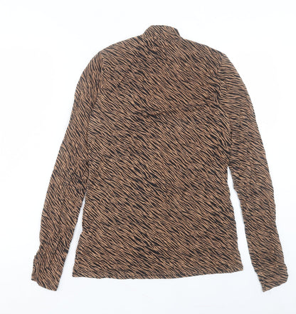 Oasis Womens Brown Animal Print Viscose Basic T-Shirt Size M Round Neck
