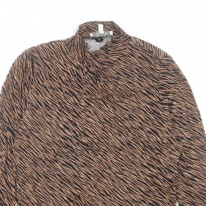 Oasis Womens Brown Animal Print Viscose Basic T-Shirt Size M Round Neck