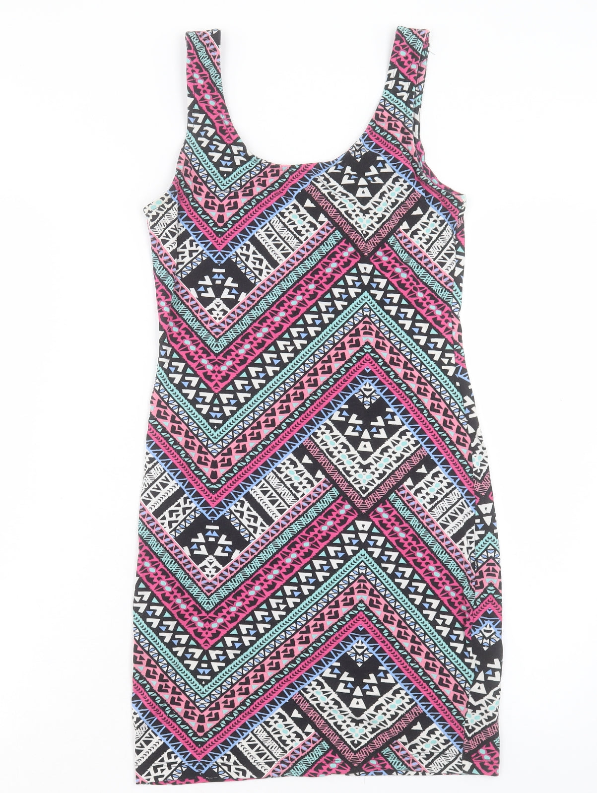 New Look Womens Pink Geometric Cotton Bodycon Size 12 Scoop Neck Pullover