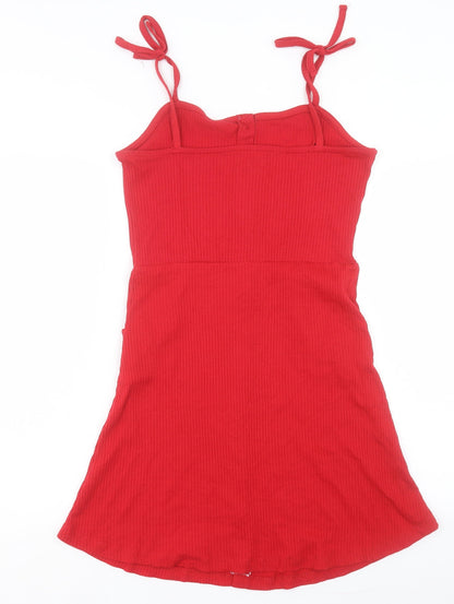 Brave Soul Womens Red Polyester A-Line Size L Square Neck Button