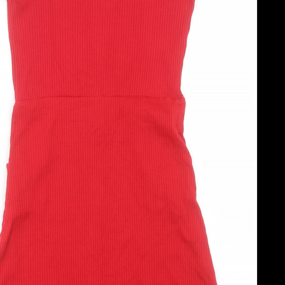 Brave Soul Womens Red Polyester A-Line Size L Square Neck Button