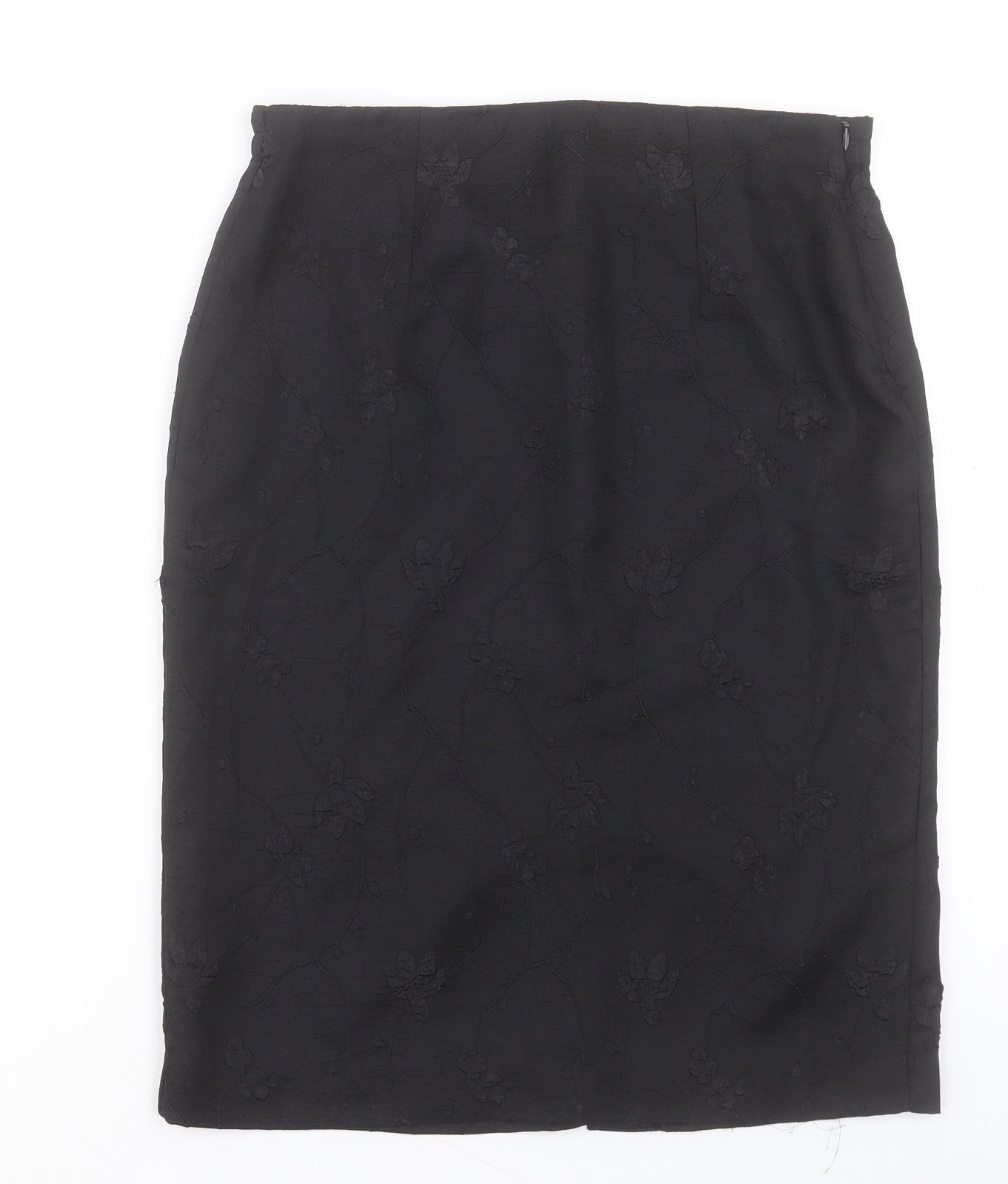 Leslie Fay Womens Black Floral Polyester Straight & Pencil Skirt Size 8 Zip