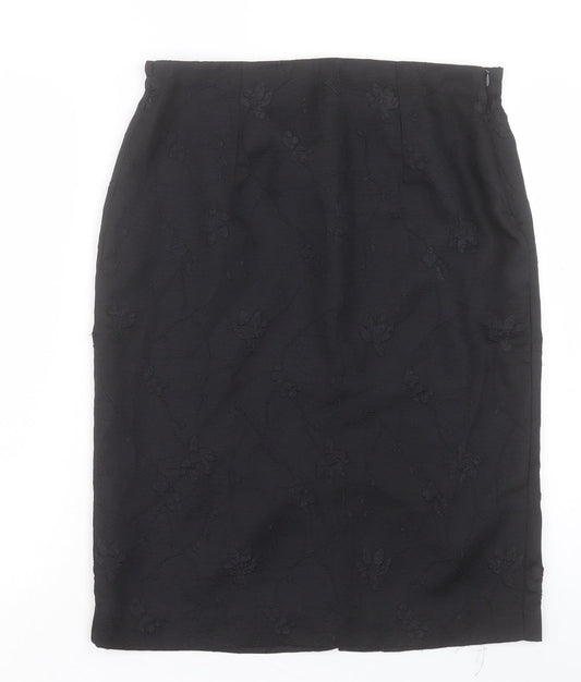 Leslie Fay Womens Black Floral Polyester Straight & Pencil Skirt Size 8 Zip