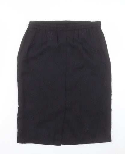 Leslie Fay Womens Black Floral Polyester Straight & Pencil Skirt Size 8 Zip