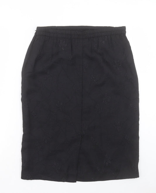 Leslie Fay Womens Black Floral Polyester Straight & Pencil Skirt Size 8 Zip