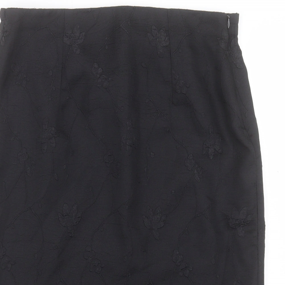 Leslie Fay Womens Black Floral Polyester Straight & Pencil Skirt Size 8 Zip
