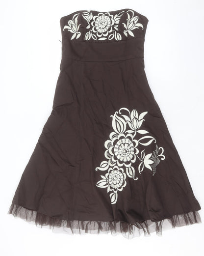 RJR.John Rocha Womens Brown Floral Cotton A-Line Size 10 Sweetheart Zip - Attachable Straps
