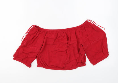 Miss Selfridge Womens Red Cotton Cropped T-Shirt Size 6 Off the Shoulder