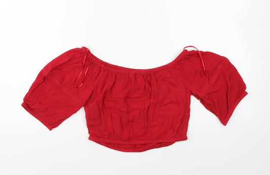 Miss Selfridge Womens Red Cotton Cropped T-Shirt Size 6 Off the Shoulder