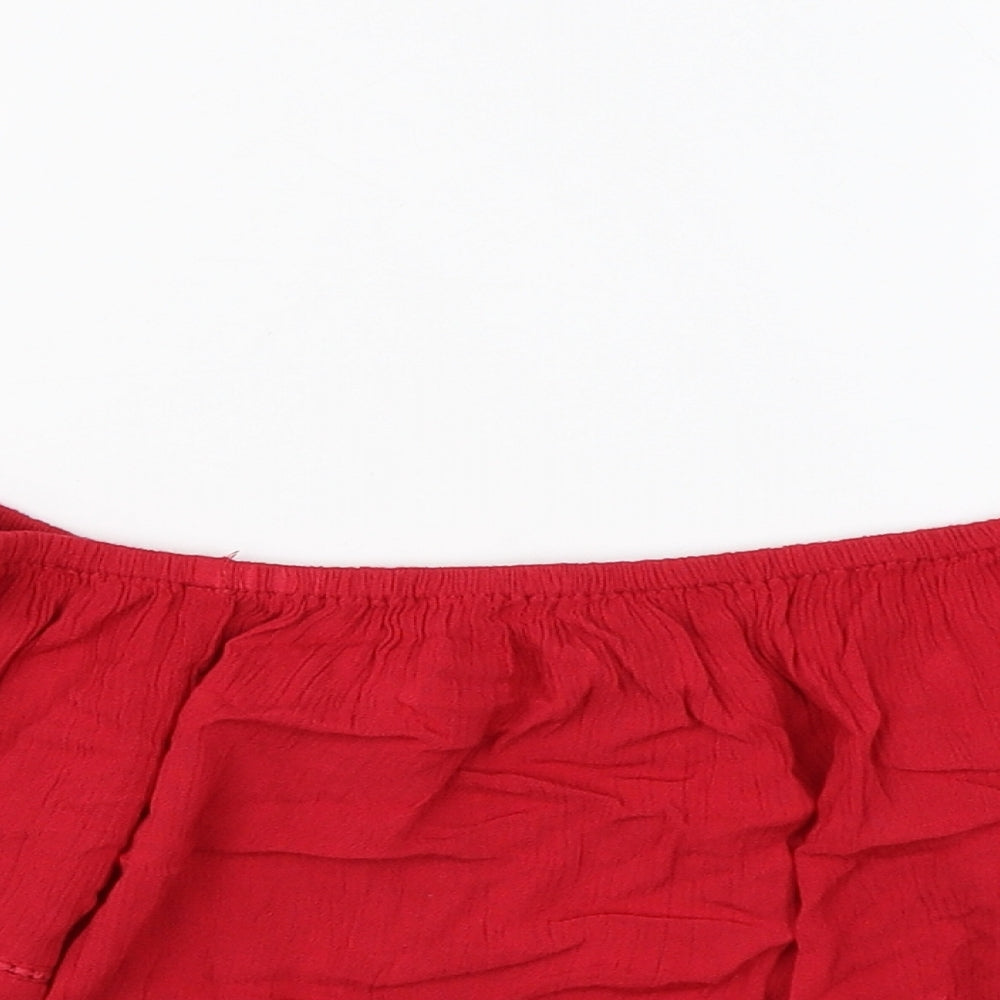 Miss Selfridge Womens Red Cotton Cropped T-Shirt Size 6 Off the Shoulder