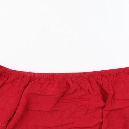 Miss Selfridge Womens Red Cotton Cropped T-Shirt Size 6 Off the Shoulder