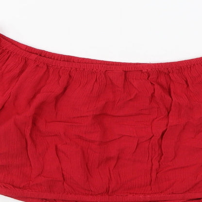 Miss Selfridge Womens Red Cotton Cropped T-Shirt Size 6 Off the Shoulder