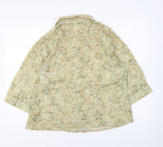 Bonmarché Womens Yellow Floral Polyester Basic Button-Up Size 20 Collared