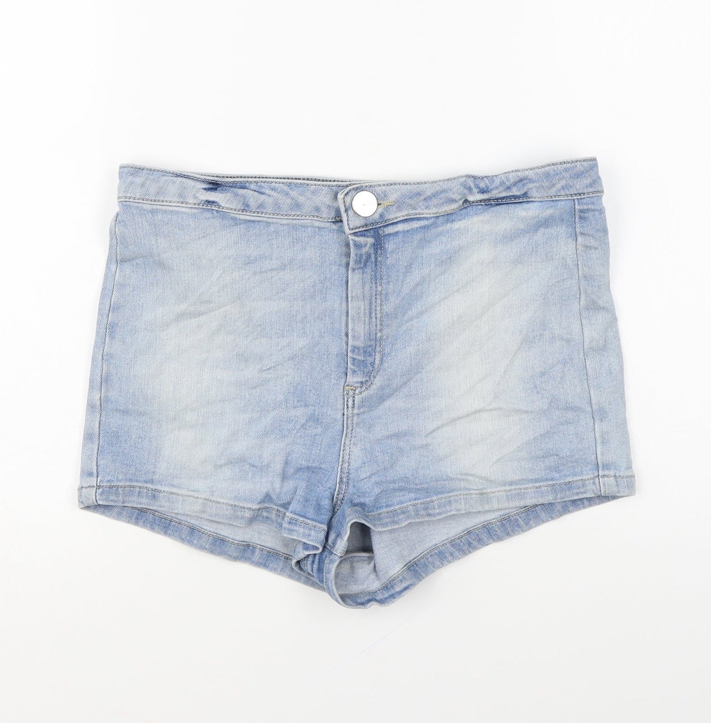 Topshop Womens Blue Cotton Hot Pants Shorts Size 12 L3 in Regular Zip