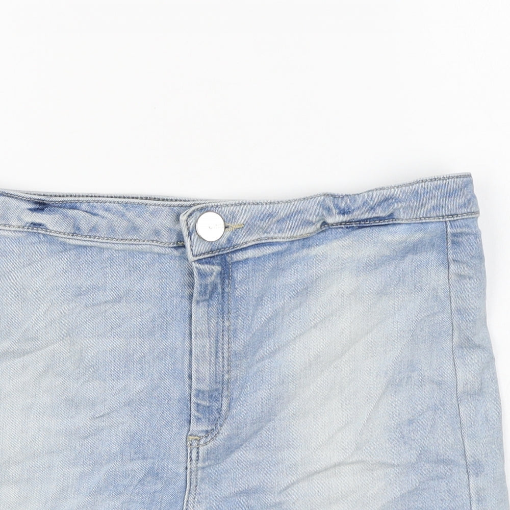 Topshop Womens Blue Cotton Hot Pants Shorts Size 12 L3 in Regular Zip