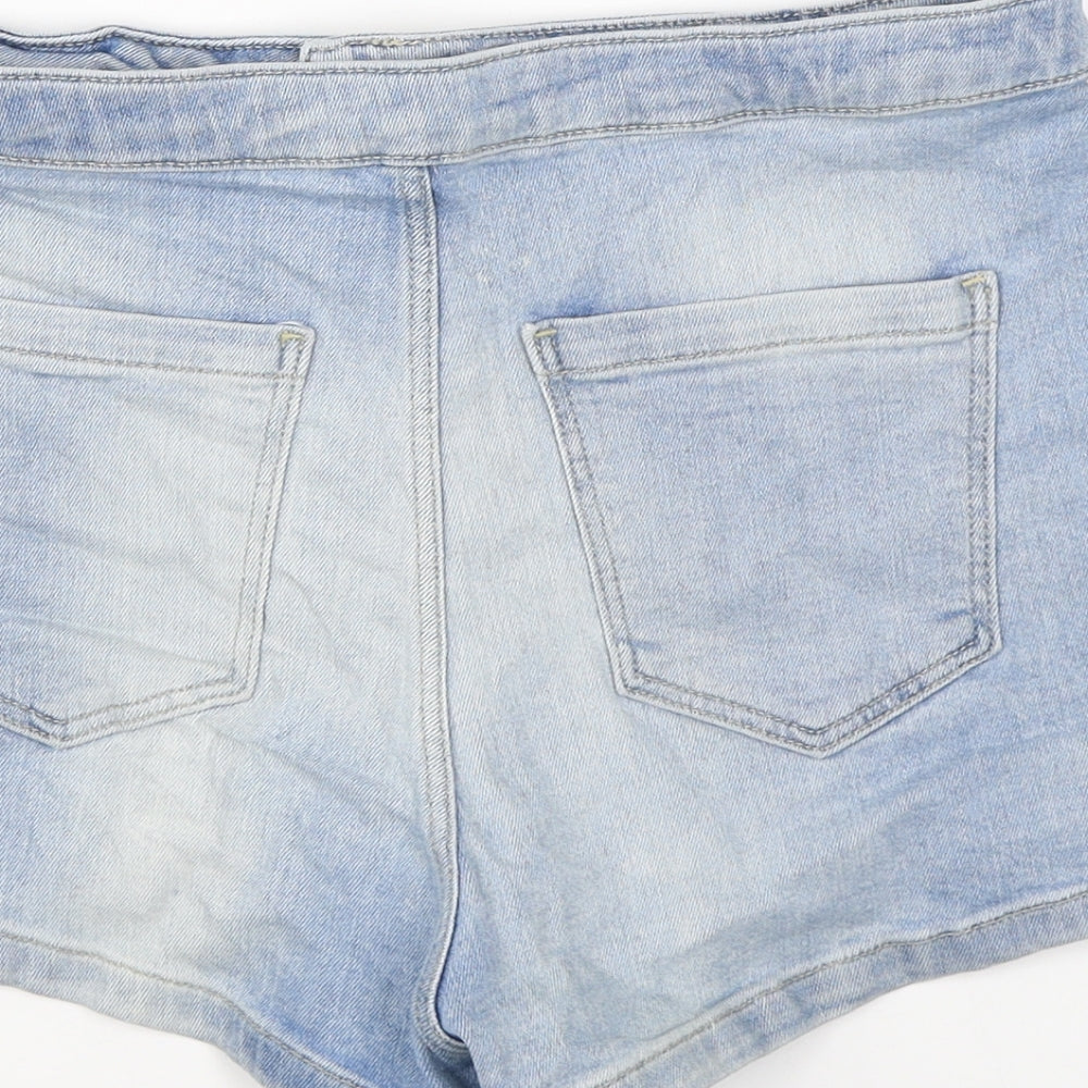 Topshop Womens Blue Cotton Hot Pants Shorts Size 12 L3 in Regular Zip