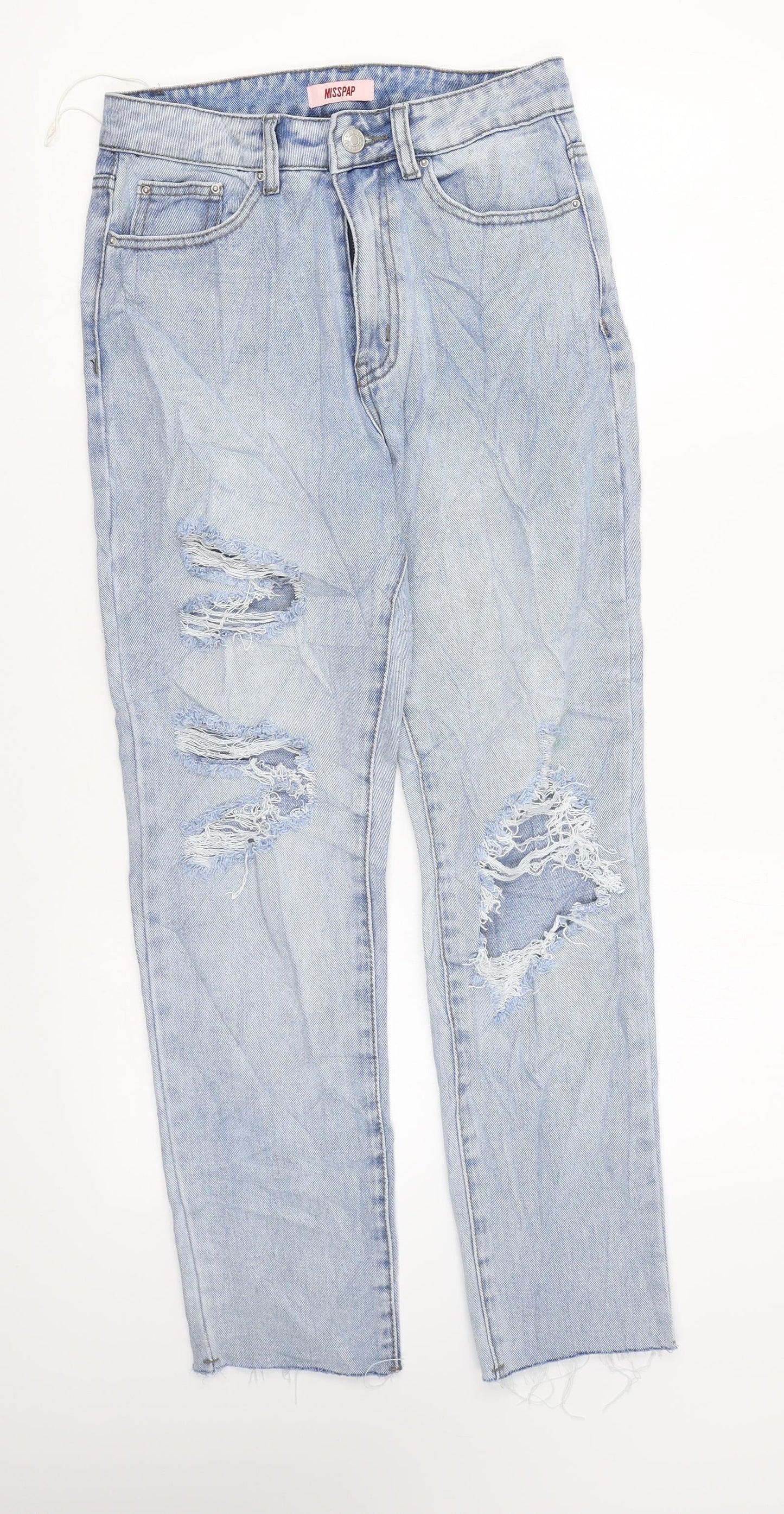 Misspap Womens Blue Cotton Straight Jeans Size 6 L25 in Regular Zip