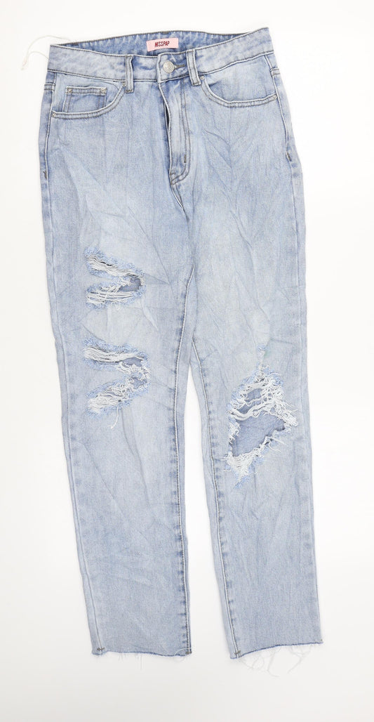 Misspap Womens Blue Cotton Straight Jeans Size 6 L25 in Regular Zip
