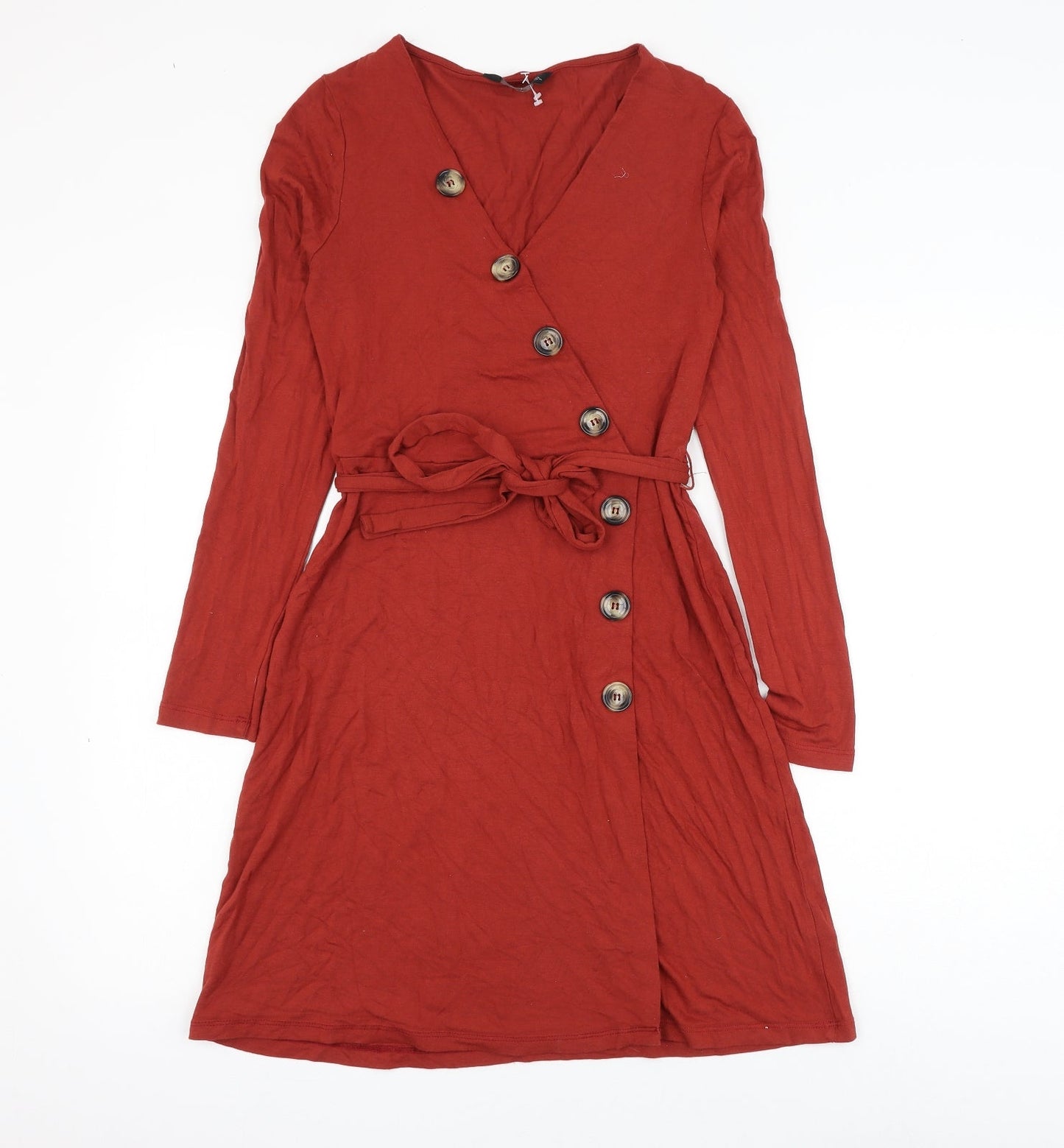 F&F Womens Red Viscose A-Line Size 8 V-Neck Pullover