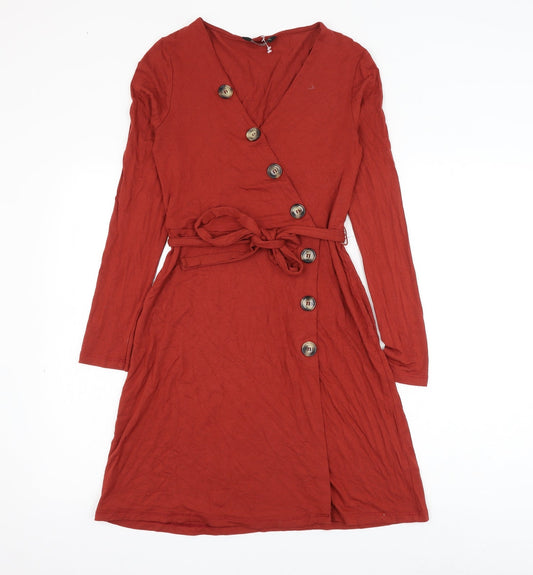 F&F Womens Red Viscose A-Line Size 8 V-Neck Pullover