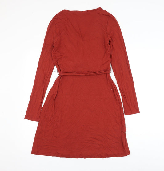 F&F Womens Red Viscose A-Line Size 8 V-Neck Pullover