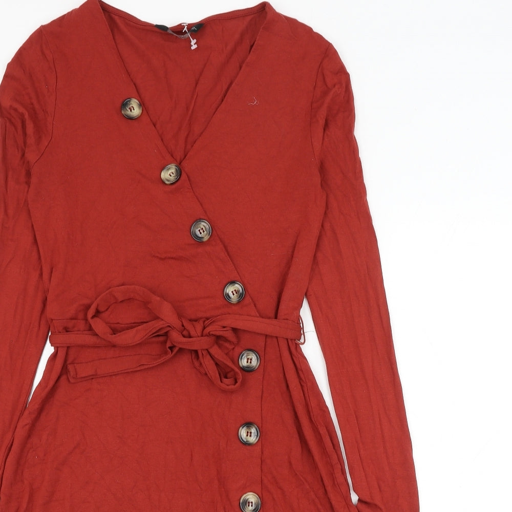 F&F Womens Red Viscose A-Line Size 8 V-Neck Pullover